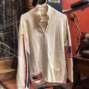 Americana hand knit zip up jacket or sweater size M off white color